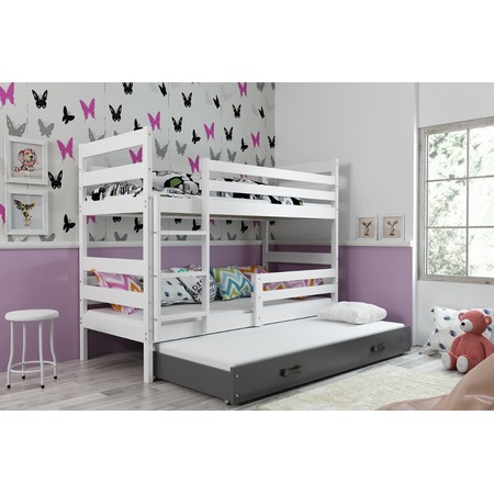 Gyerek emeletes ágy kihúzható ággyal ERYK 200x90 cm Szürke Fehér BMS