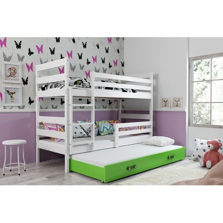 Gyerek emeletes ágy kihúzható ággyal ERYK 190x80 cm Zöld Fehér BMS