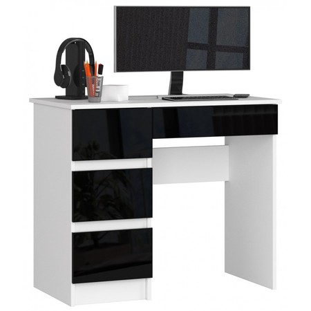 A7 Számítógép asztal fehér / fényes fekete Akord
