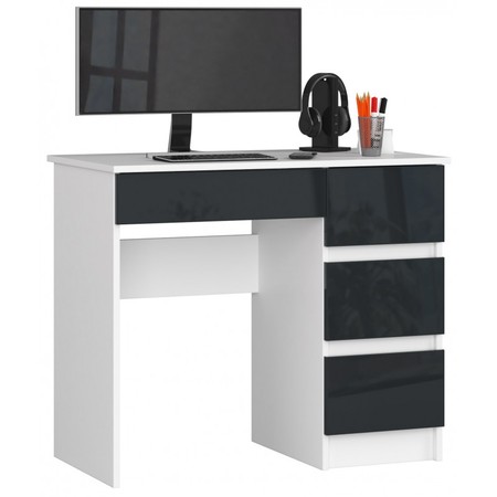 A7 Számítógép asztal (fehér/fényes grafit