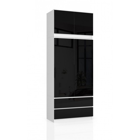 S90 magas ruhásszekrény (fehér/fényes fekete) Akord