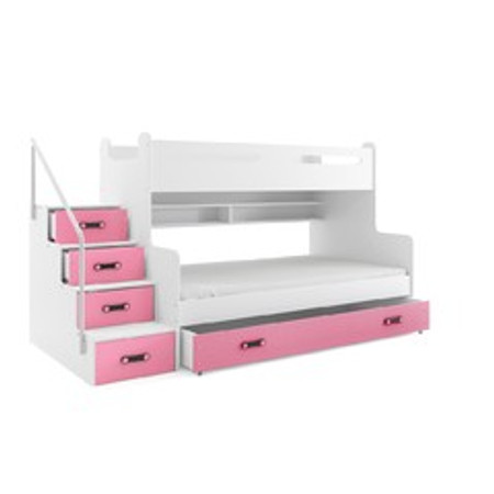 Gyermek emeletes ágy MAX III kihúzható ággyal 80x200 cm - fehér Rózsaszín BMS