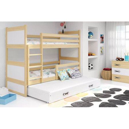 Dětská patrová postel s výsuvnou postelí RICO 160x80 cm Bílá Borovice BMS