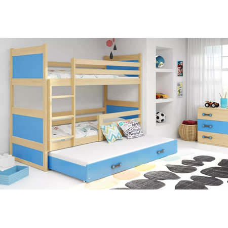 Dětská patrová postel s výsuvnou postelí RICO 160x80 cm Modrá Borovice BMS