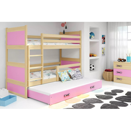 Dětská patrová postel s výsuvnou postelí RICO 160x80 cm Růžová Borovice BMS