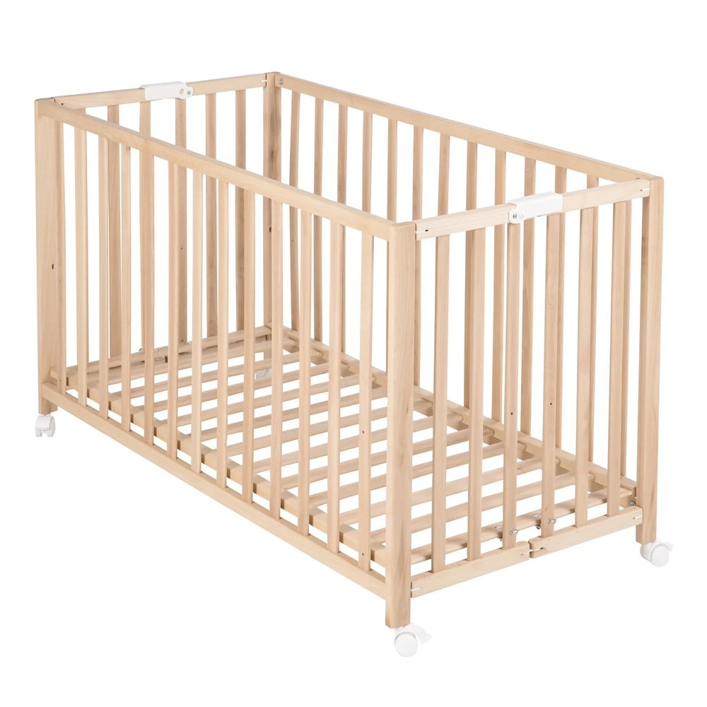 Natúr színű összecsukható  gurulós babaágy 60x120 cm Fold up – Roba