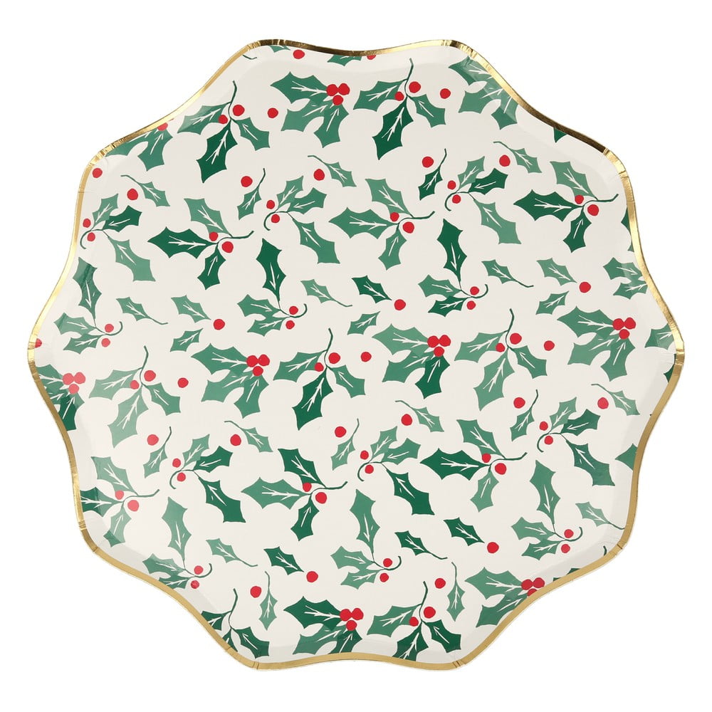 Egyszer használatos papírtányér készlet 8 db-os Holly Pattern – Meri Meri