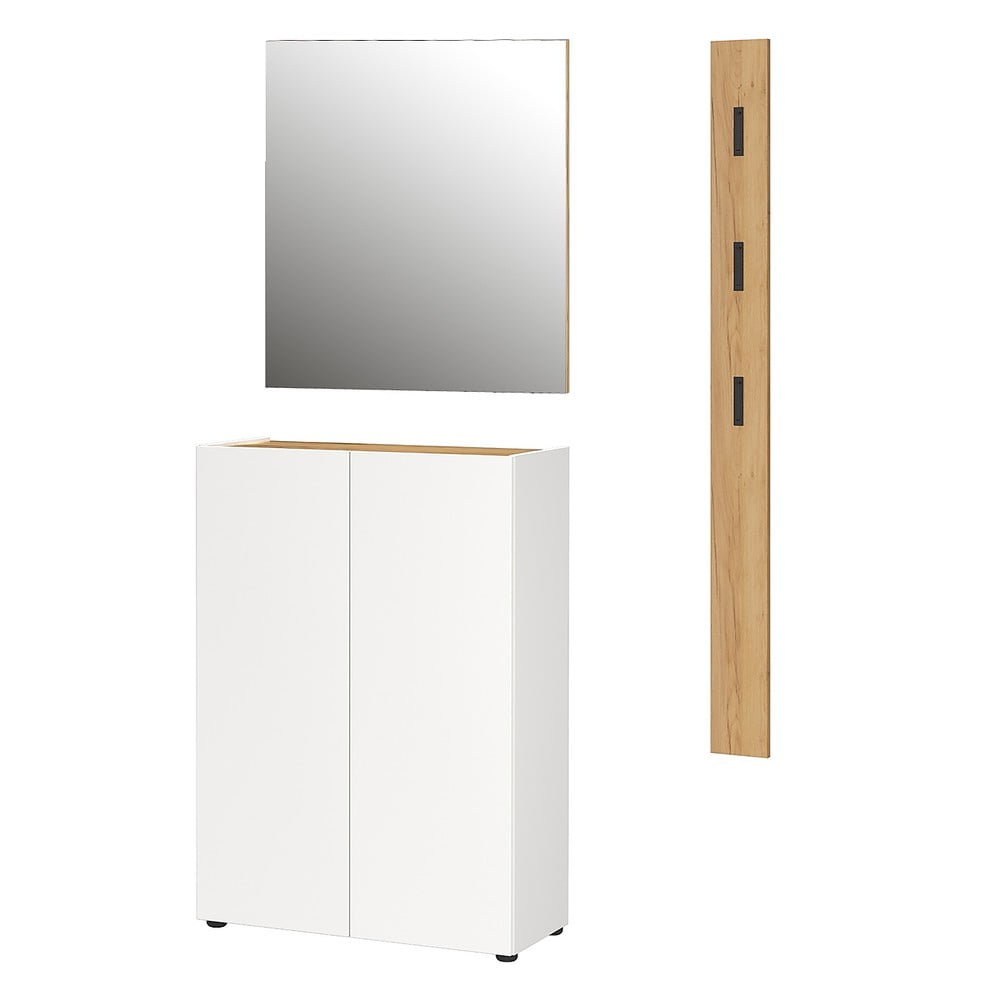 Fehér előszoba bútor tölgyfa dekorral 104x200x33 cm Alviano – Germania