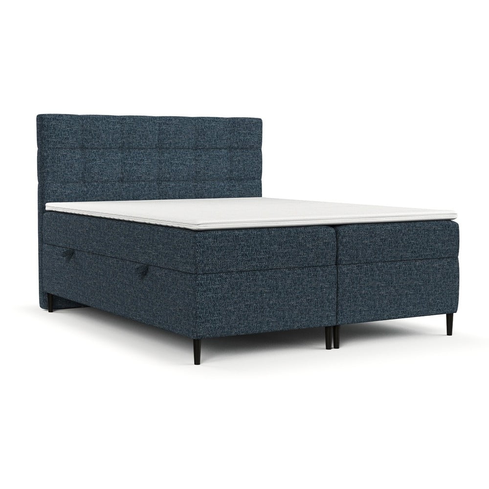 Sötétkék ágyneműtartós boxspring ágy 200x200 cm Urbaneo – Maison de Rêve