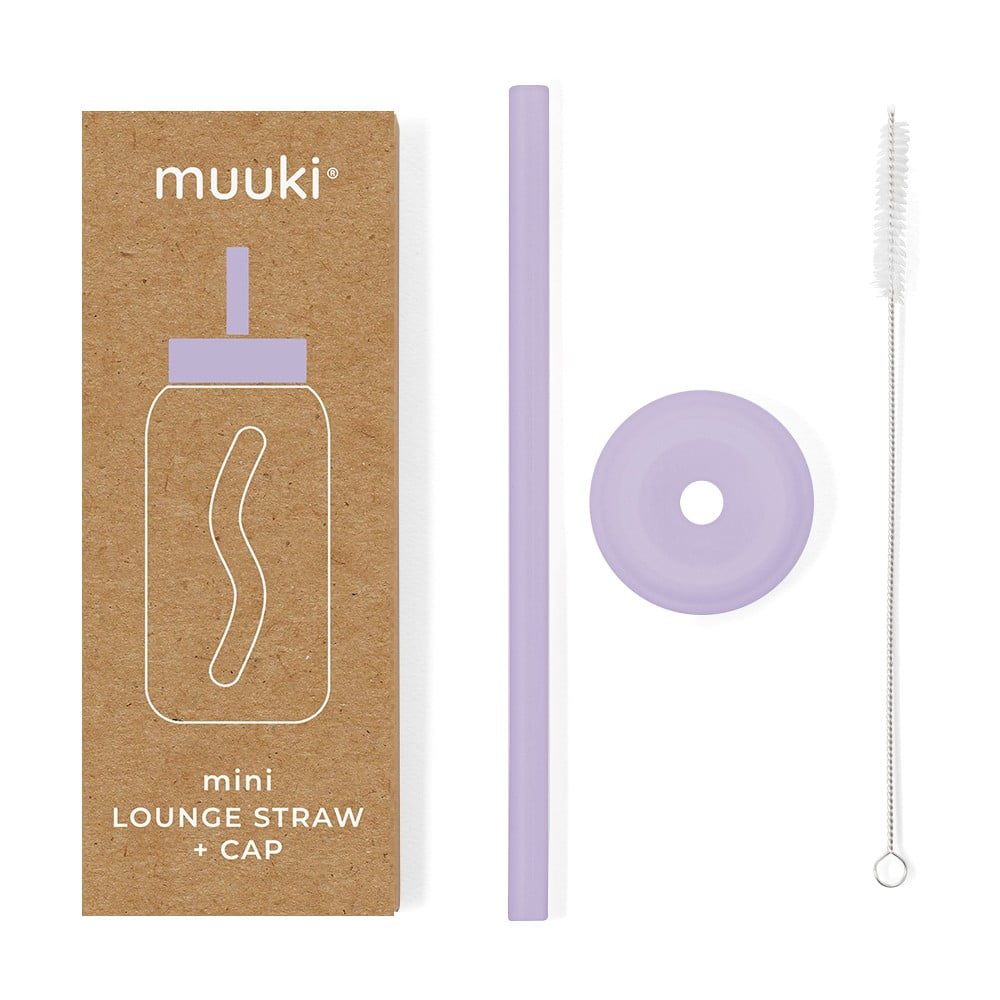 Szilikon szívószál tisztítókefével-fedéllel Pastel Lilac – Muuki