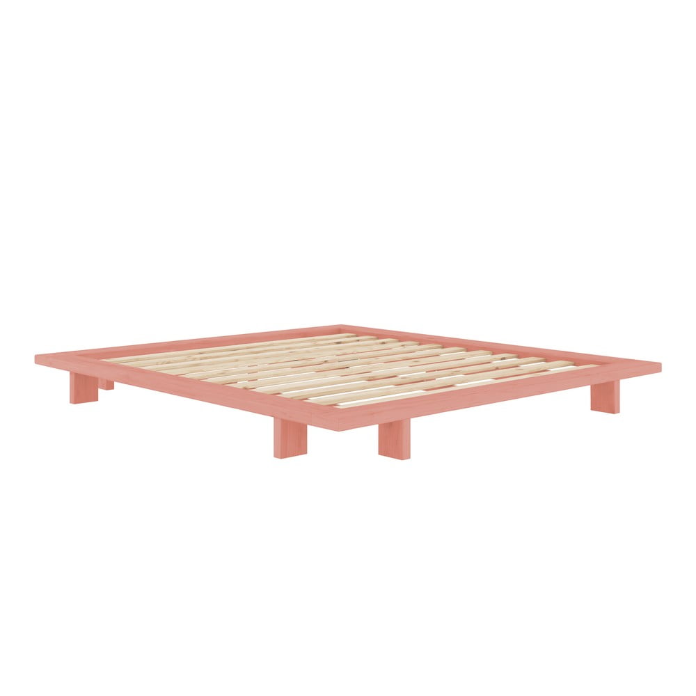 Világos rózsaszín borovi fenyő franciaágy ágyráccsal 160x200 cm Japan – Karup Design