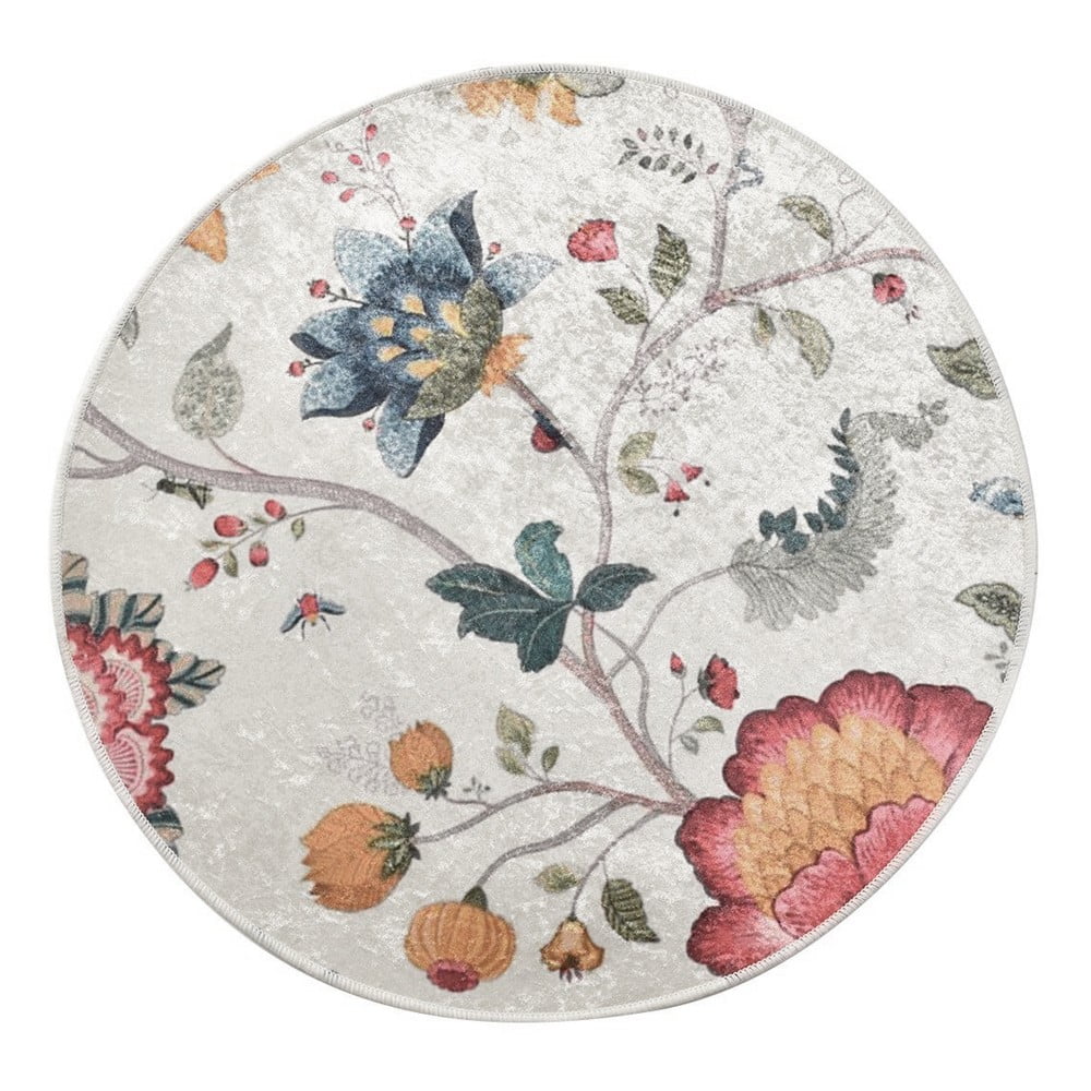 Bézs bársony fürdőszobai kilépő ø 140 cm Vintage Flower – Foutastic