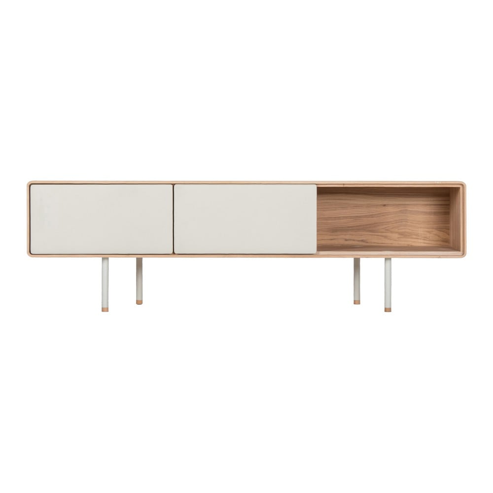 Fehér-natúr színű tölgyfa TV-állvány 160x48 cm Fina – Gazzda