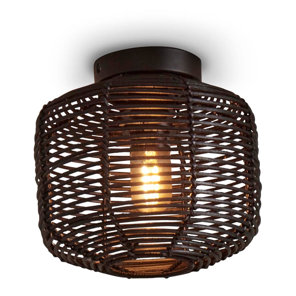 Fekete mennyezeti lámpa rattan búrával ø 25 cm Tanami – Good&Mojo