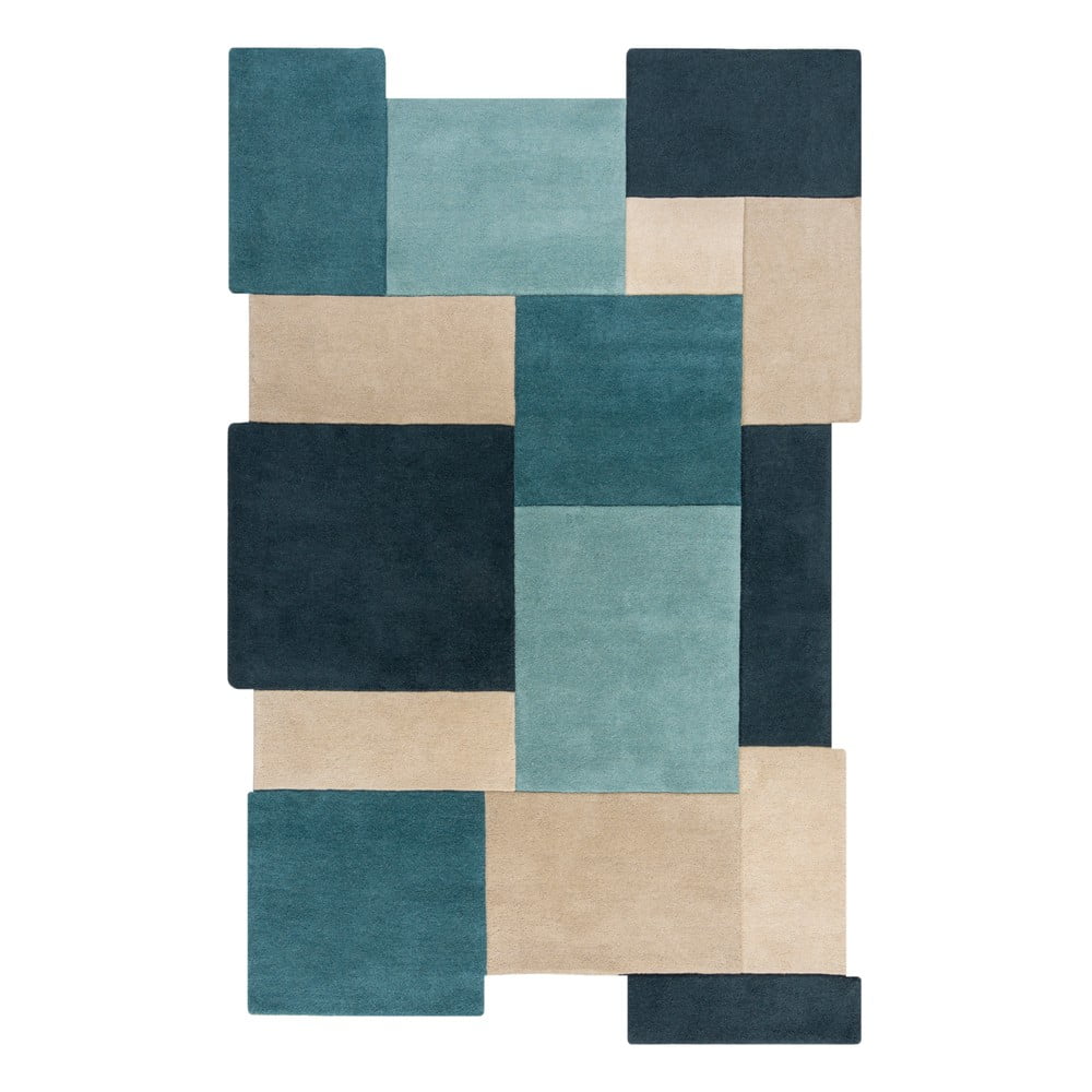 Kék-bézs gyapjú szőnyeg 120x180 cm Abstract Collage – Flair Rugs