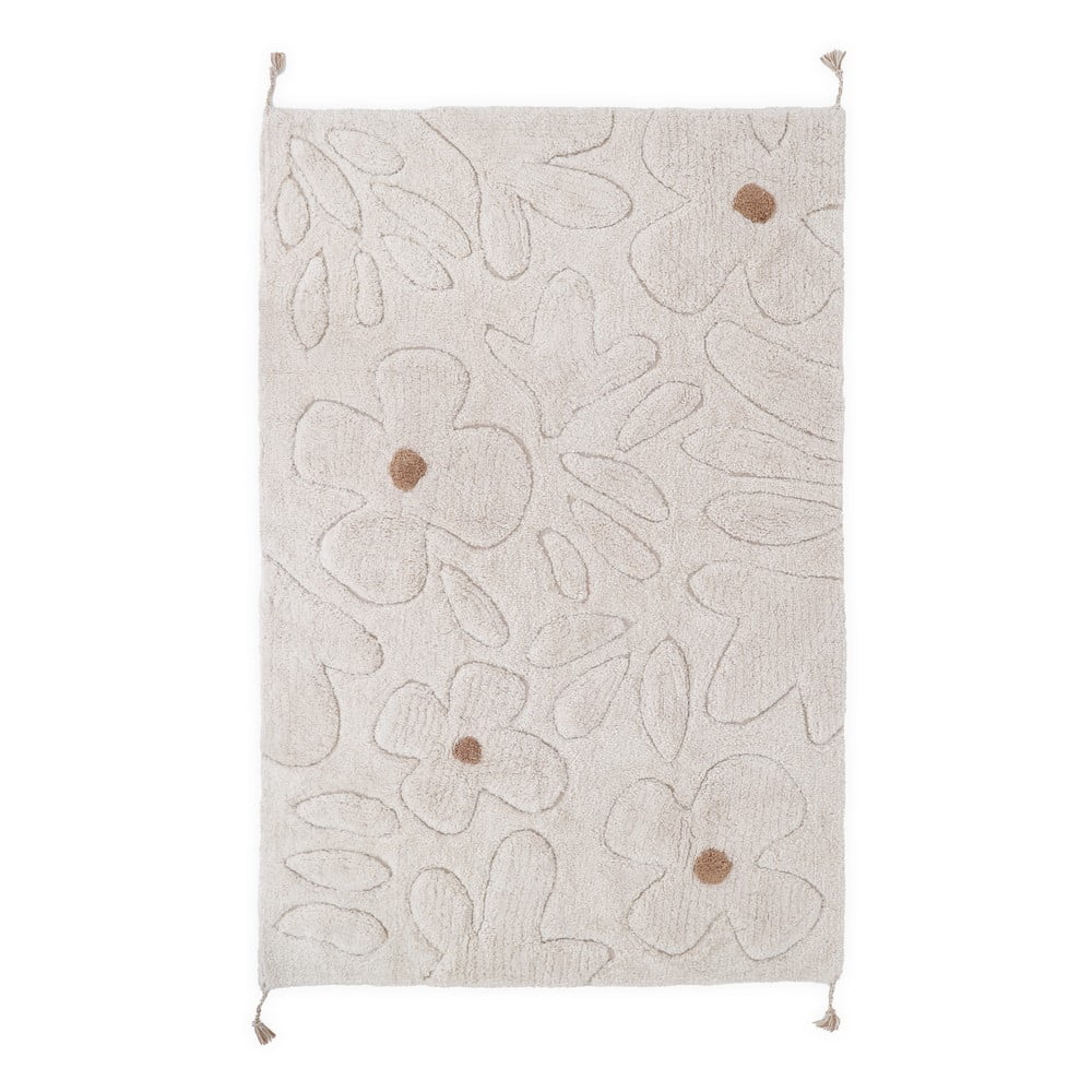 Krémszínű mosható kézi szövésű pamut gyerek szőnyeg 120x180 cm Gentle Flora – Nattiot