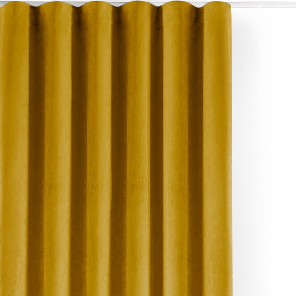 Mustársárga bársony dimout (részleges sötétítő) függöny 200x250 cm Velto – Filumi