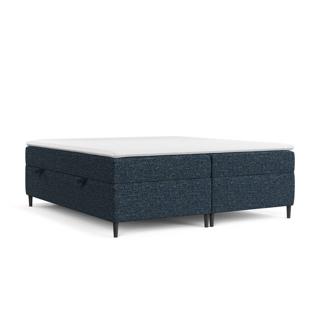 Sötétkék ágyneműtartós boxspring ágy 200x200 cm Araya – Maison de Rêve