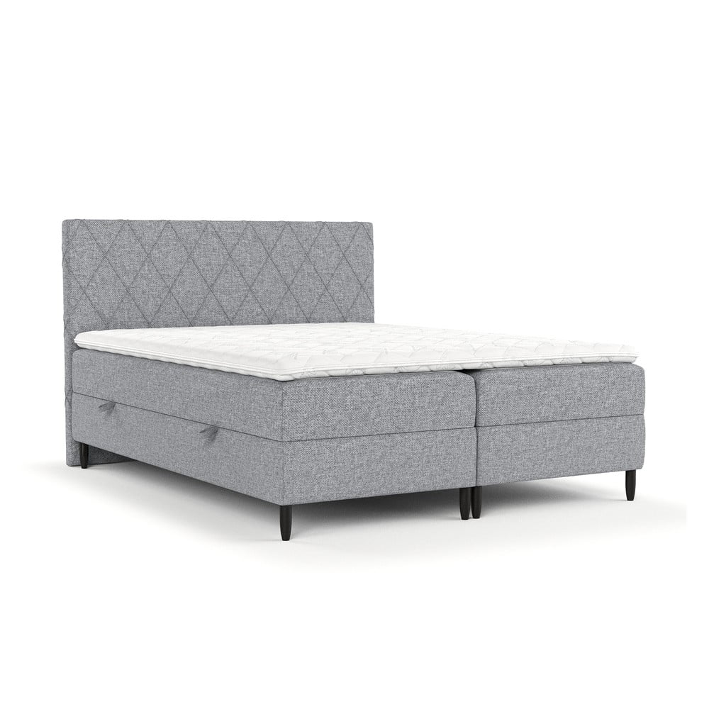Szürke ágyneműtartós boxspring ágy 200x200 cm Gwen – Maison de Rêve