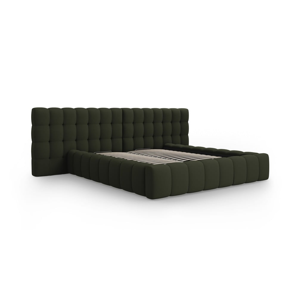 Zöld kárpitozott ágyneműtartós franciaágy ágyráccsal 200x200 cm Mamaia – Micadoni Home
