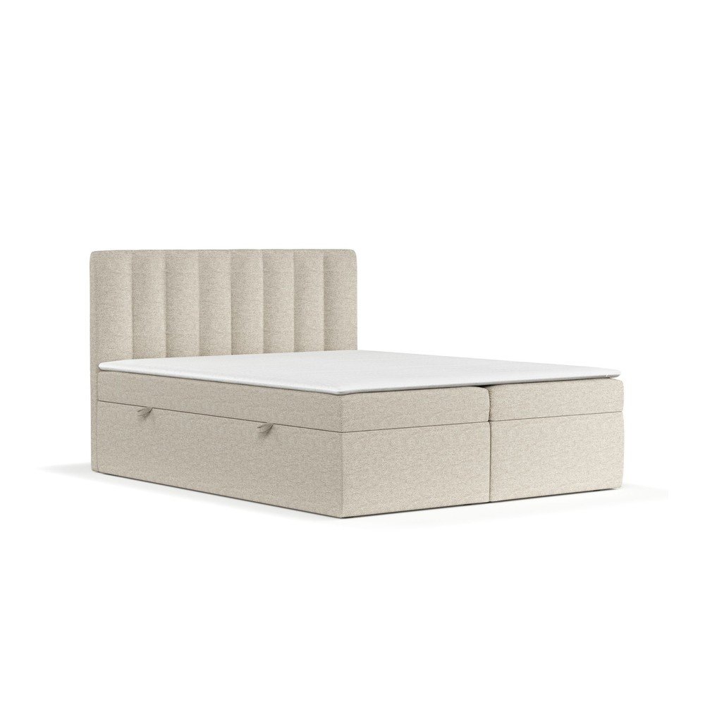 Bézs ágyneműtartós boxspring ágy 140x200 cm Novento – Maison de Rêve
