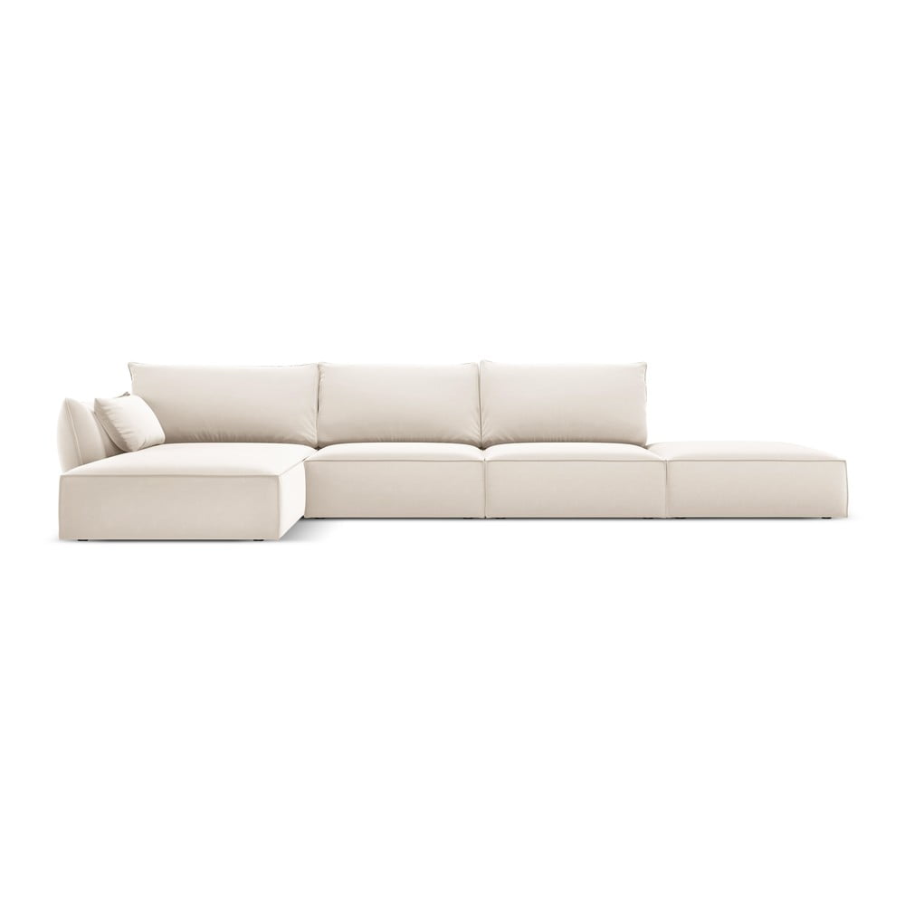 Bézs bársony sarokkanapé (bal oldali-heverő résszel) Vanda – Mazzini Sofas