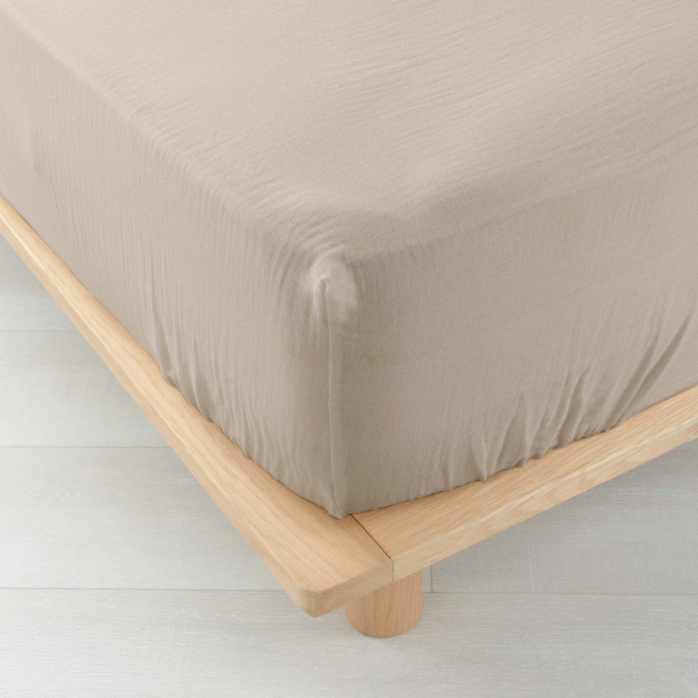 Bézs gumis muszlin lepedő 140x190 cm Angelia – douceur d'intérieur