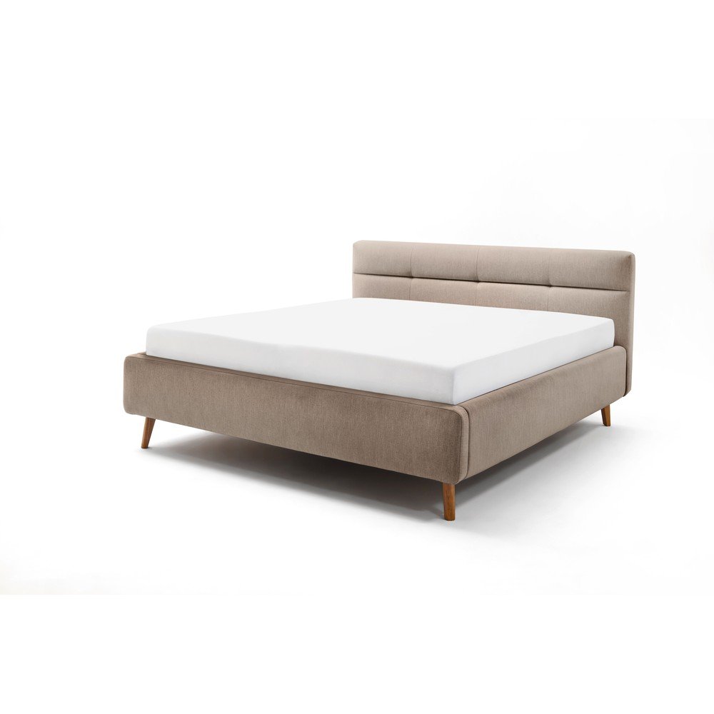Bézs kárpitozott franciaágy tárolóhellyel ágyráccsal 180x200 cm Lotte – Meise Möbel