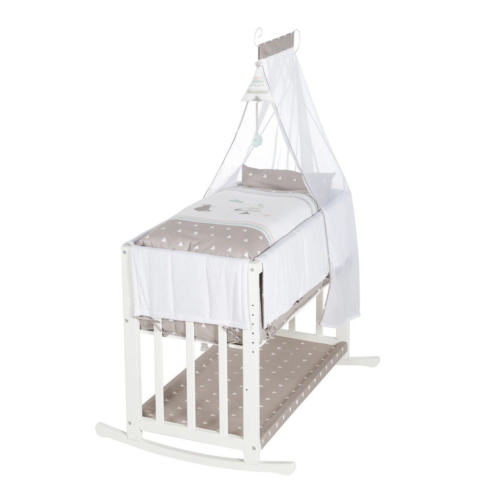 Fehér bölcső tárolóhellyel és baldachinnal 90x45 cm Indibär – Roba