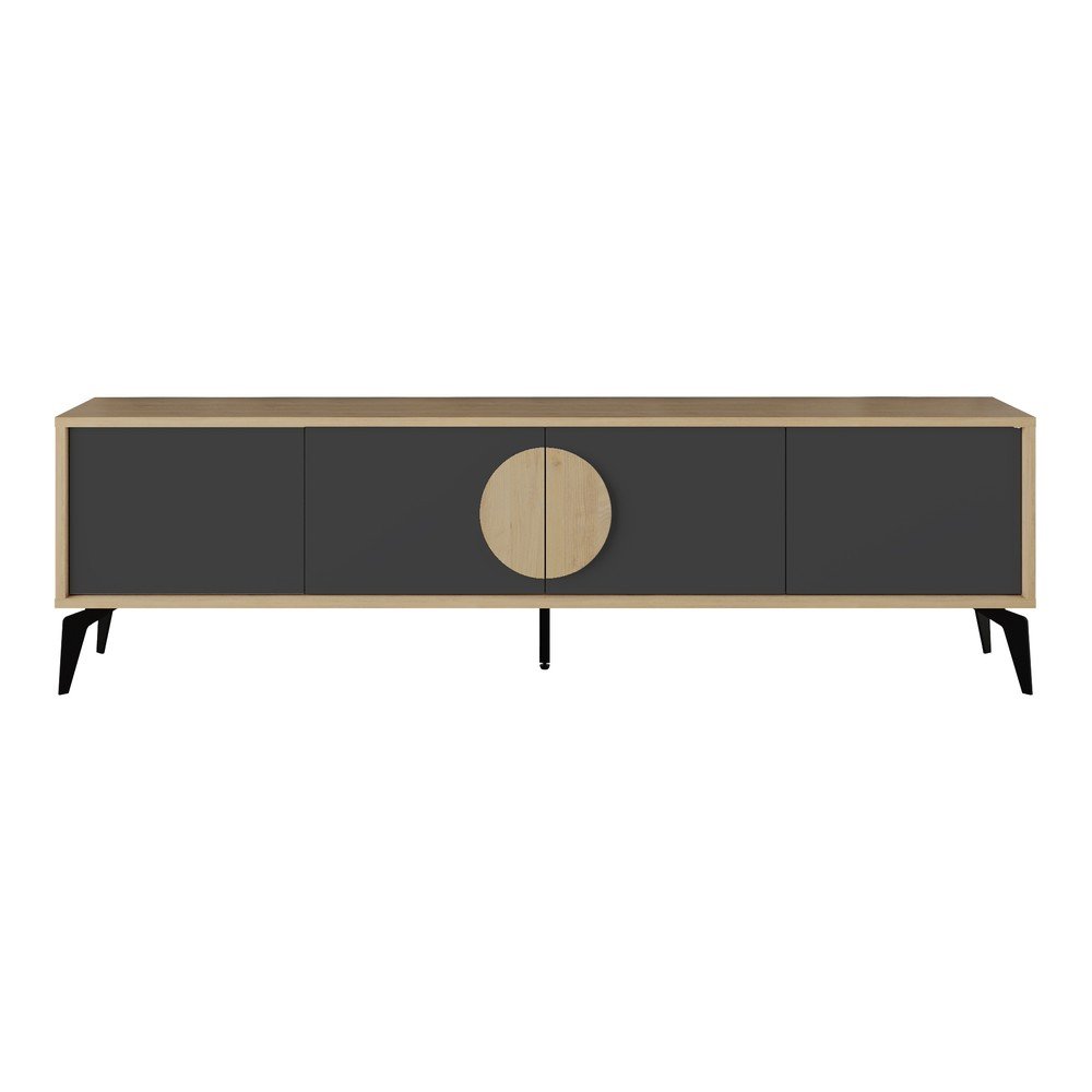 Fekete-natúr színű TV-állvány tölgyfa dekorral 180x51 cm Vae – Marckeric