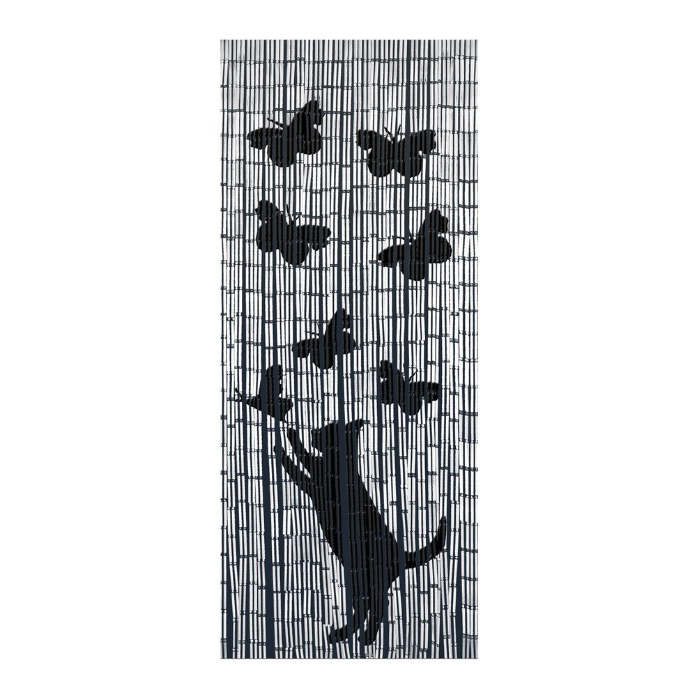 Fekete-szürke bambusz függöny ajtóra 200x90 cm Cat and Butterfly - Maximex