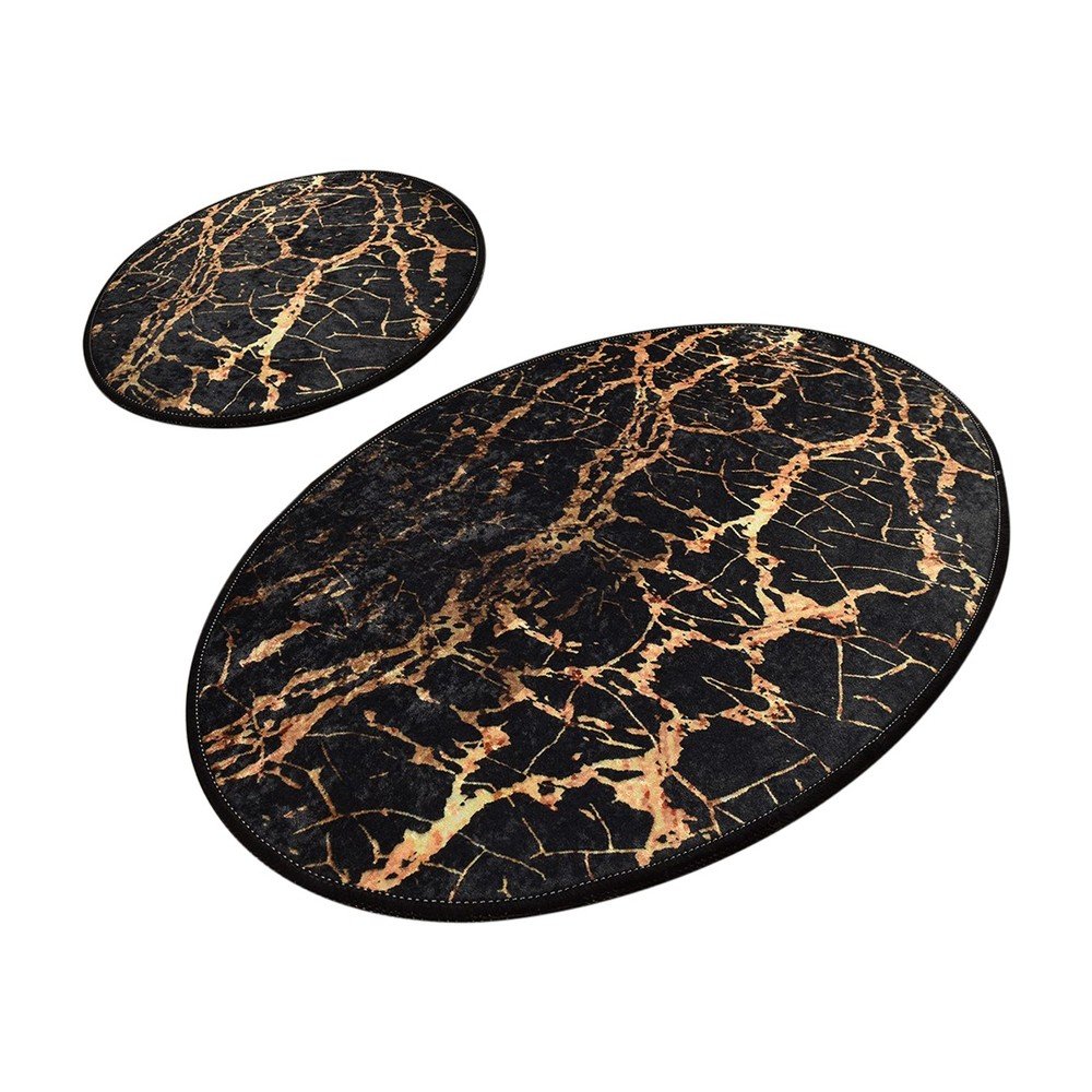 Gold Marble 2 db-os fekete ovális fürdőszobai kilépő szett - Foutastic