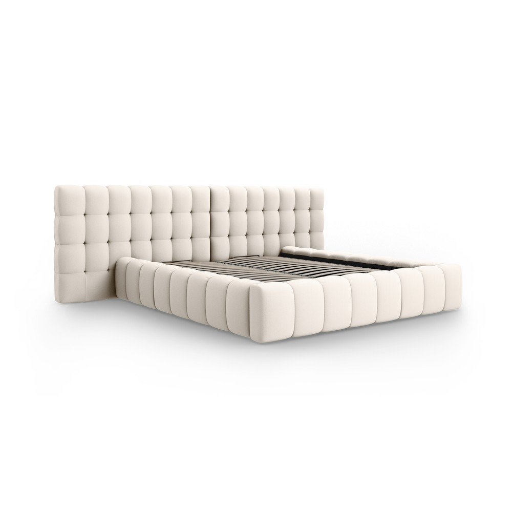 Krémszínű kárpitozott ágyneműtartós franciaágy ágyráccsal 200x200 cm Mamaia – Micadoni Home