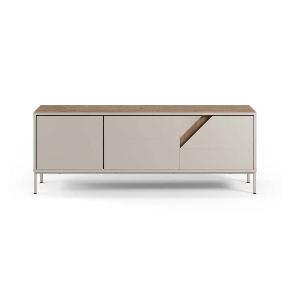 Krémszínű-natúr színű komód tölgyfa dekorral 150x55x35 cm Lilou – Marckeric