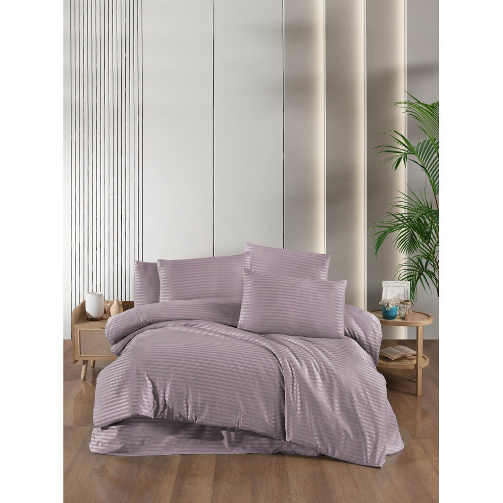 Lila kétszemélyes hosszabbított négyrészes damaszt ágyneműhuzat lepedővel 200x220 cm – Mila Home