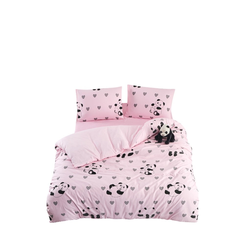 Rózsaszín háromrészes egyszemélyes hosszabbított ágyneműhuzat lepedővel 160x220 cm Panda – Mila Home