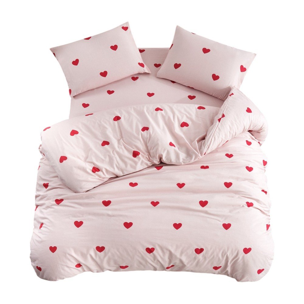 Rózsaszín háromrészes egyszemélyes hosszabbított ágyneműhuzat lepedővel 160x220 cm Red Heart – Mila Home