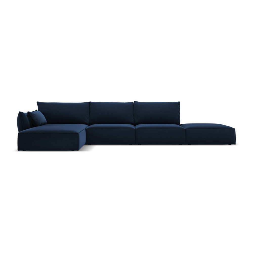 Sötétkék bársony sarokkanapé (bal oldali-heverő résszel) Vanda – Mazzini Sofas