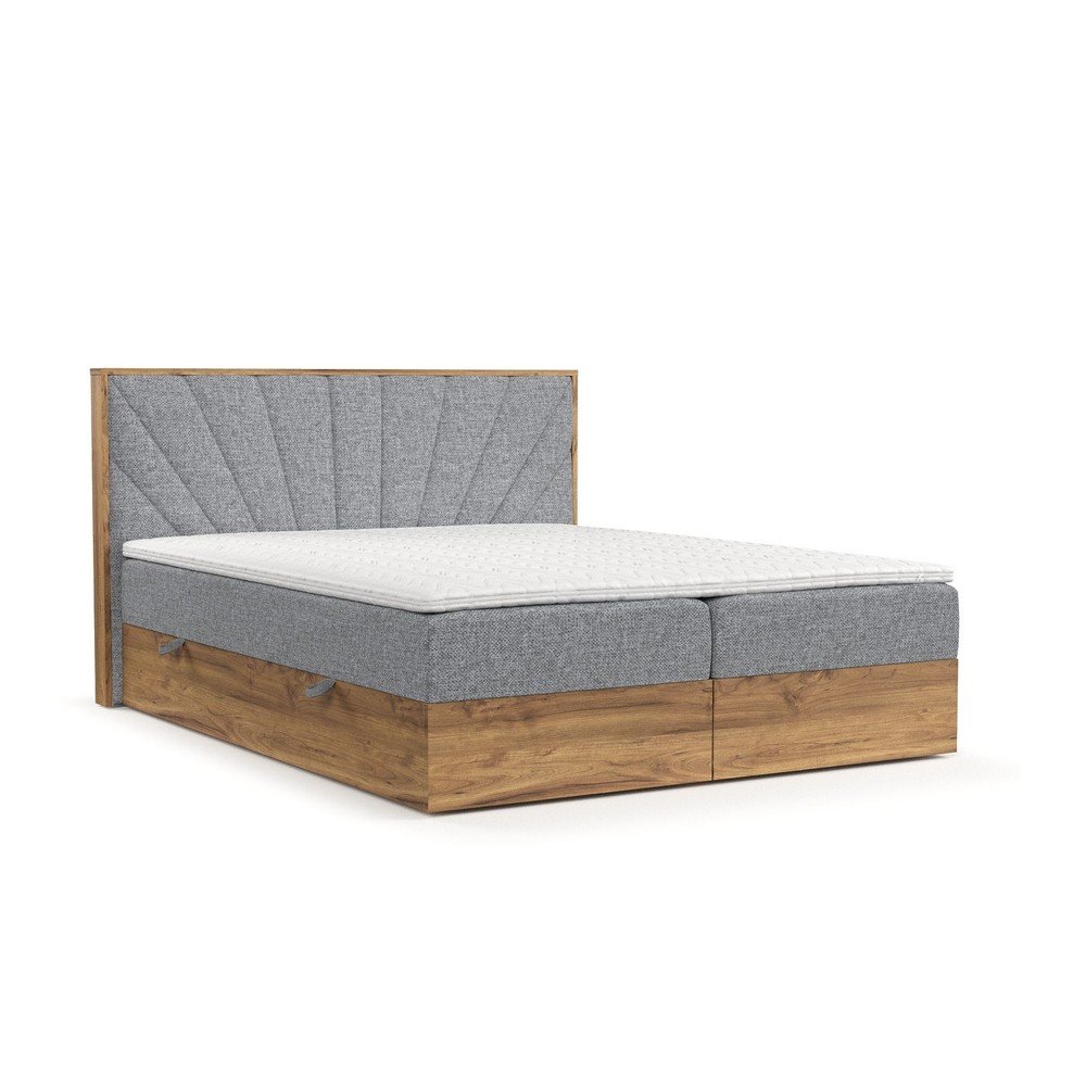 Szürke-natúr színű ágyneműtartós boxspring ágy 160x200 cm Asahi – Maison de Rêve