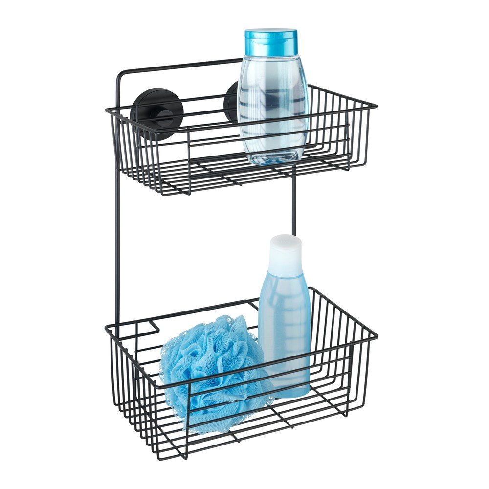 Vacuum-Loc® Pavia fekete fali kétszintes fürdőszobai polc - Wenko