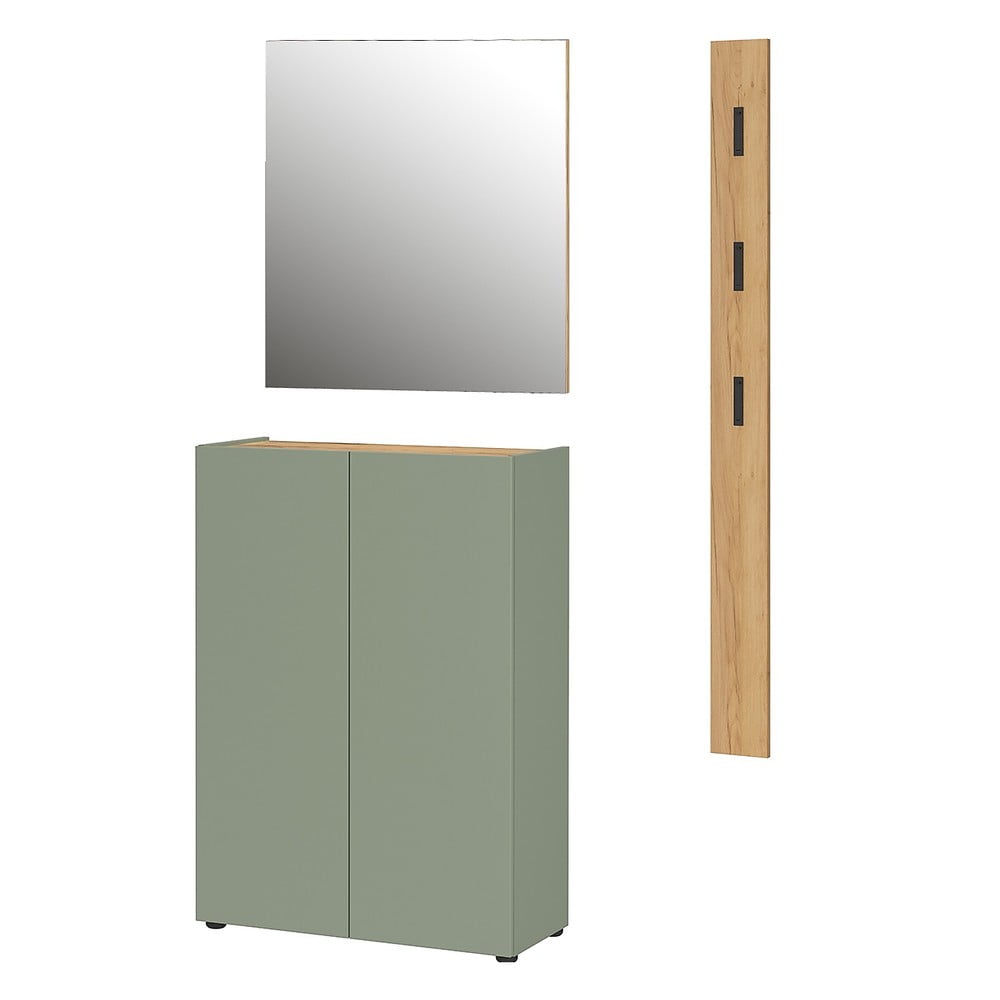 Világoszöld előszoba bútor tölgyfa dekorral 104x200x33 cm Alviano – Germania