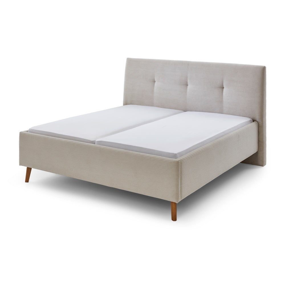 Bézs kárpitozott ágyneműtartós franciaágy ágyráccsal 180x200 cm Madea – Meise Möbel