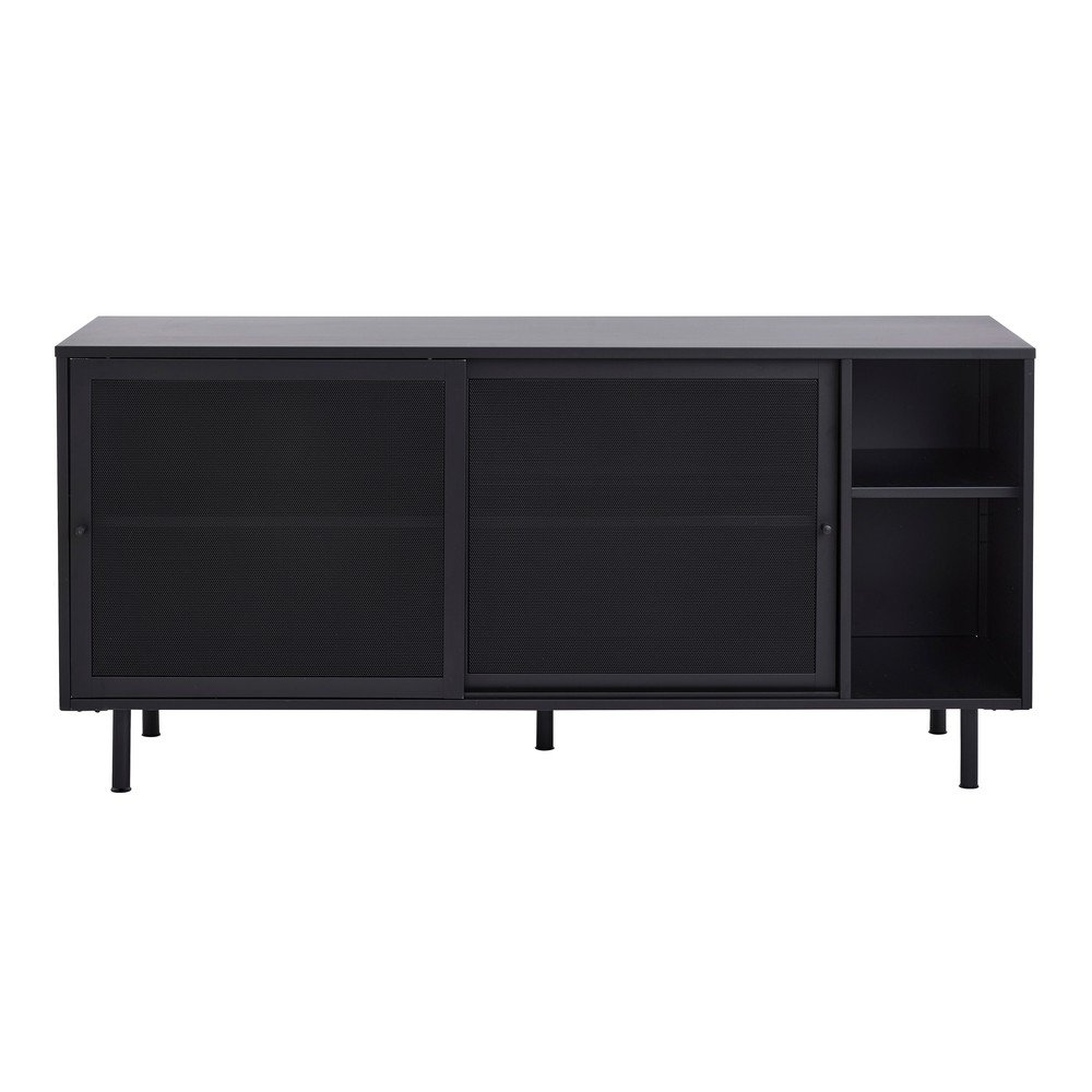 Fekete fém komód tolóajtóval 160x75x46 cm Veep – Unique Furniture
