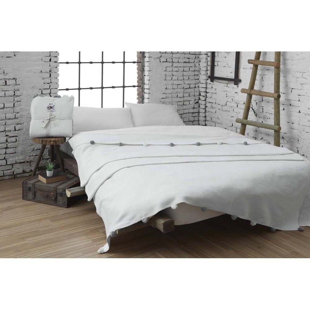 Krémszínű fleece ágytakaró 200x220 cm Pom Pom – Mijolnir