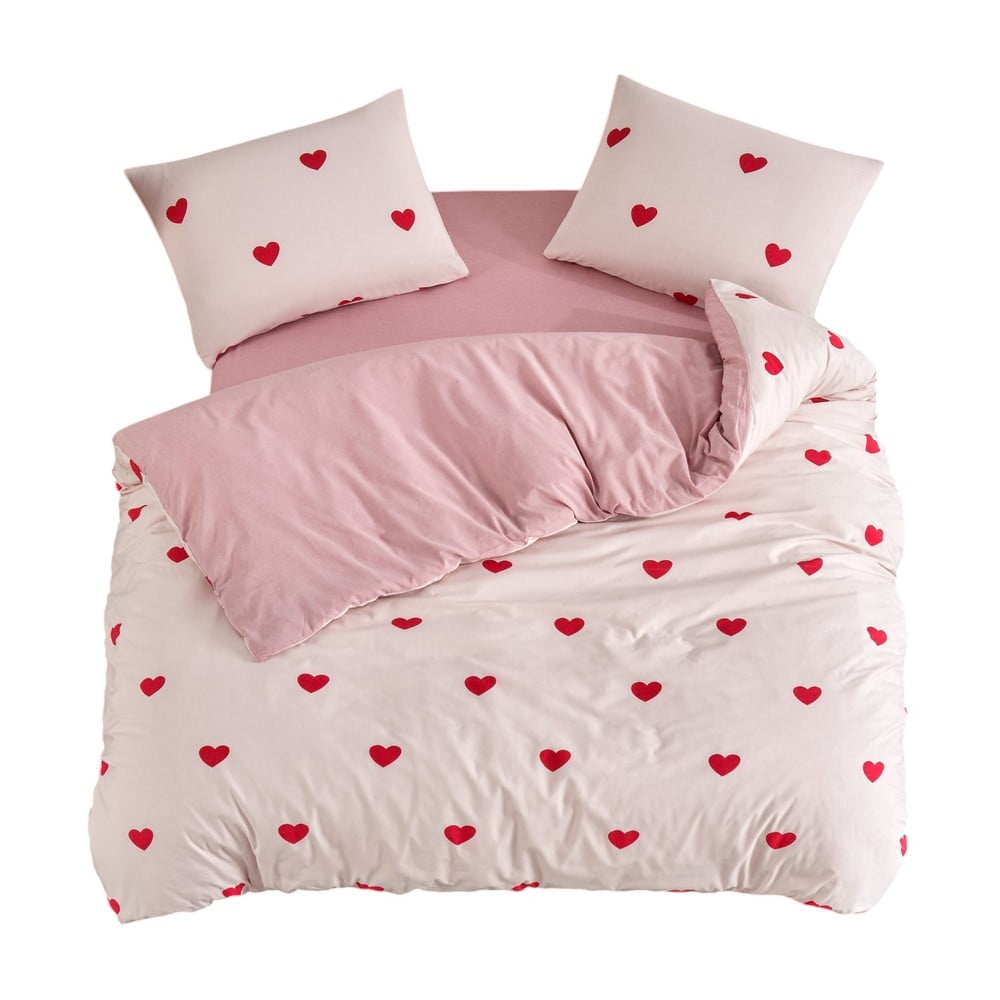 Rózsaszín háromrészes egyszemélyes hosszabbított ágyneműhuzat lepedővel 160x220 cm Red Heart – Mila Home