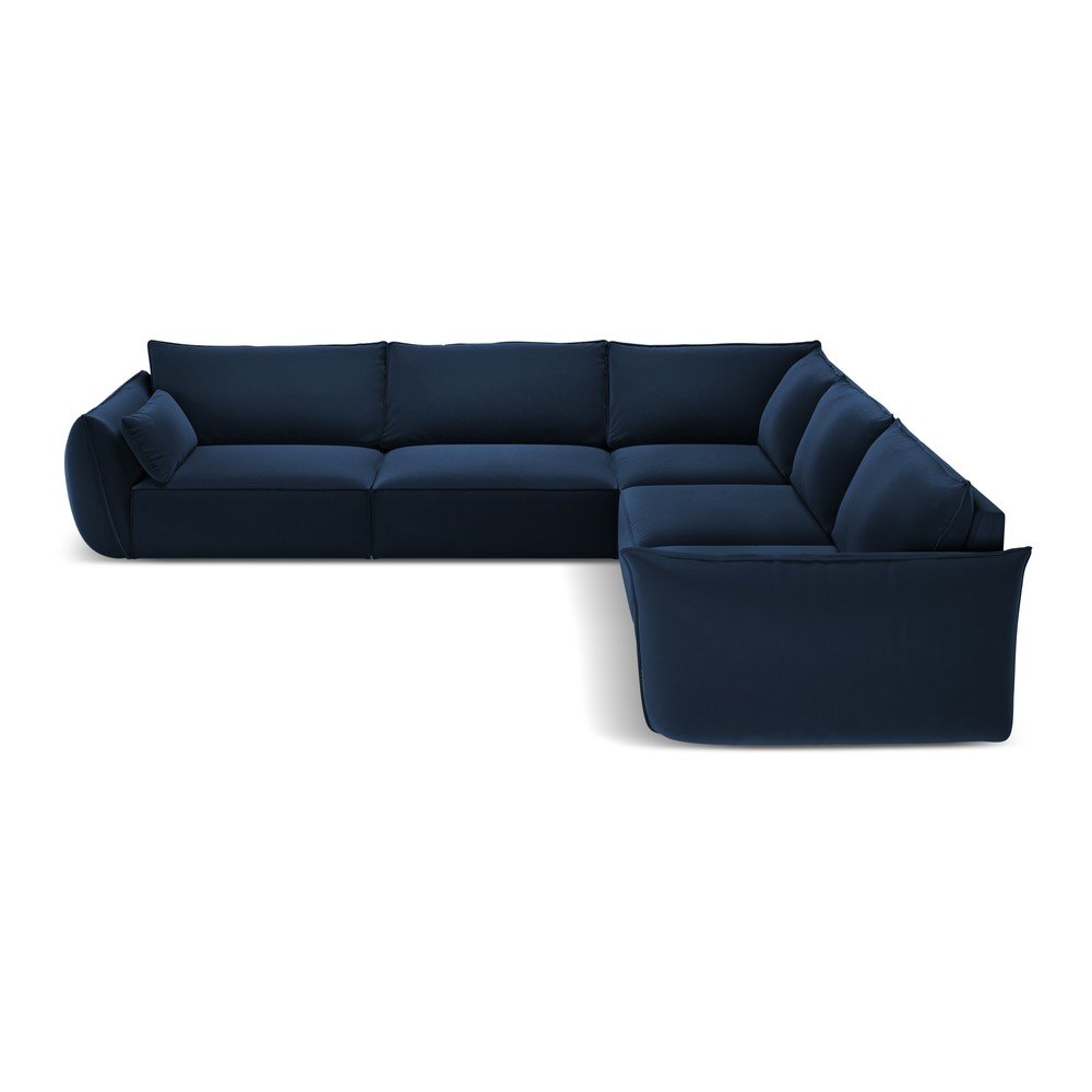 Sötétkék bársony sarokkanapé Vanda – Mazzini Sofas