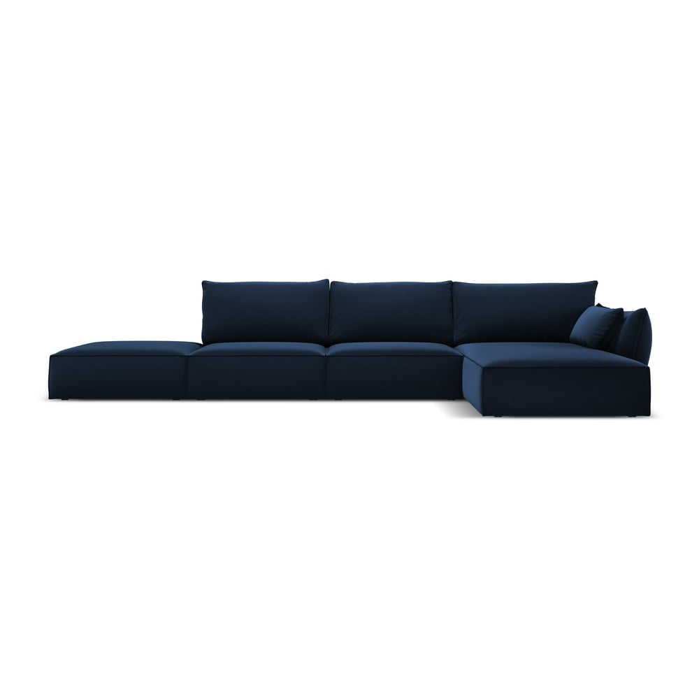 Sötétkék bársony sarokkanapé (jobb oldali-heverő résszel) Vanda – Mazzini Sofas