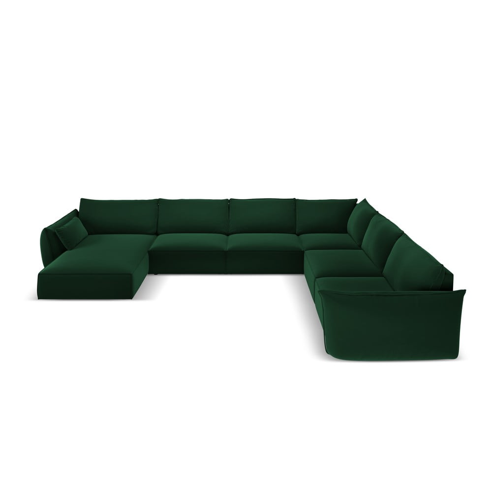 Sötétzöld bársony sarokkanapé (jobb oldali-U alakú) Vanda – Mazzini Sofas
