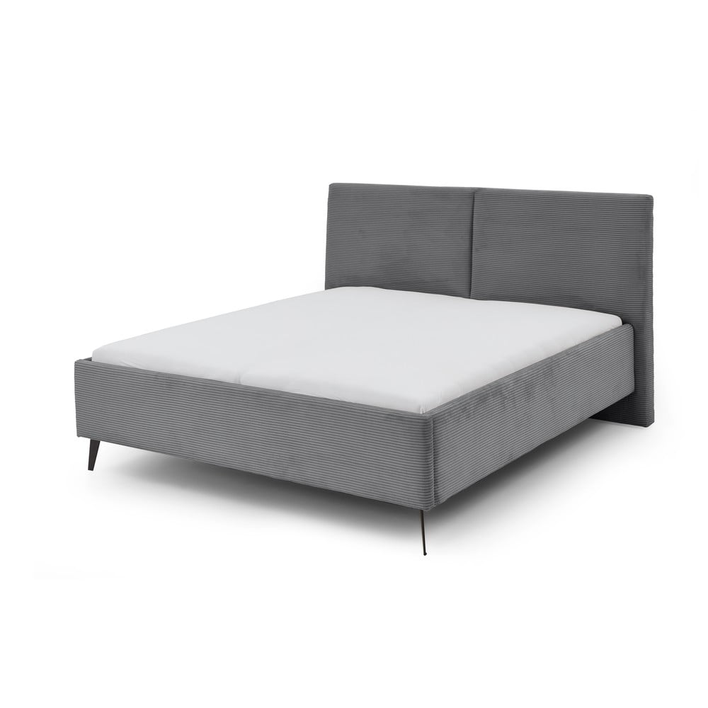 Szürke kárpitozott ágyneműtartós franciaágy ágyráccsal 180x200 cm Lando – Meise Möbel