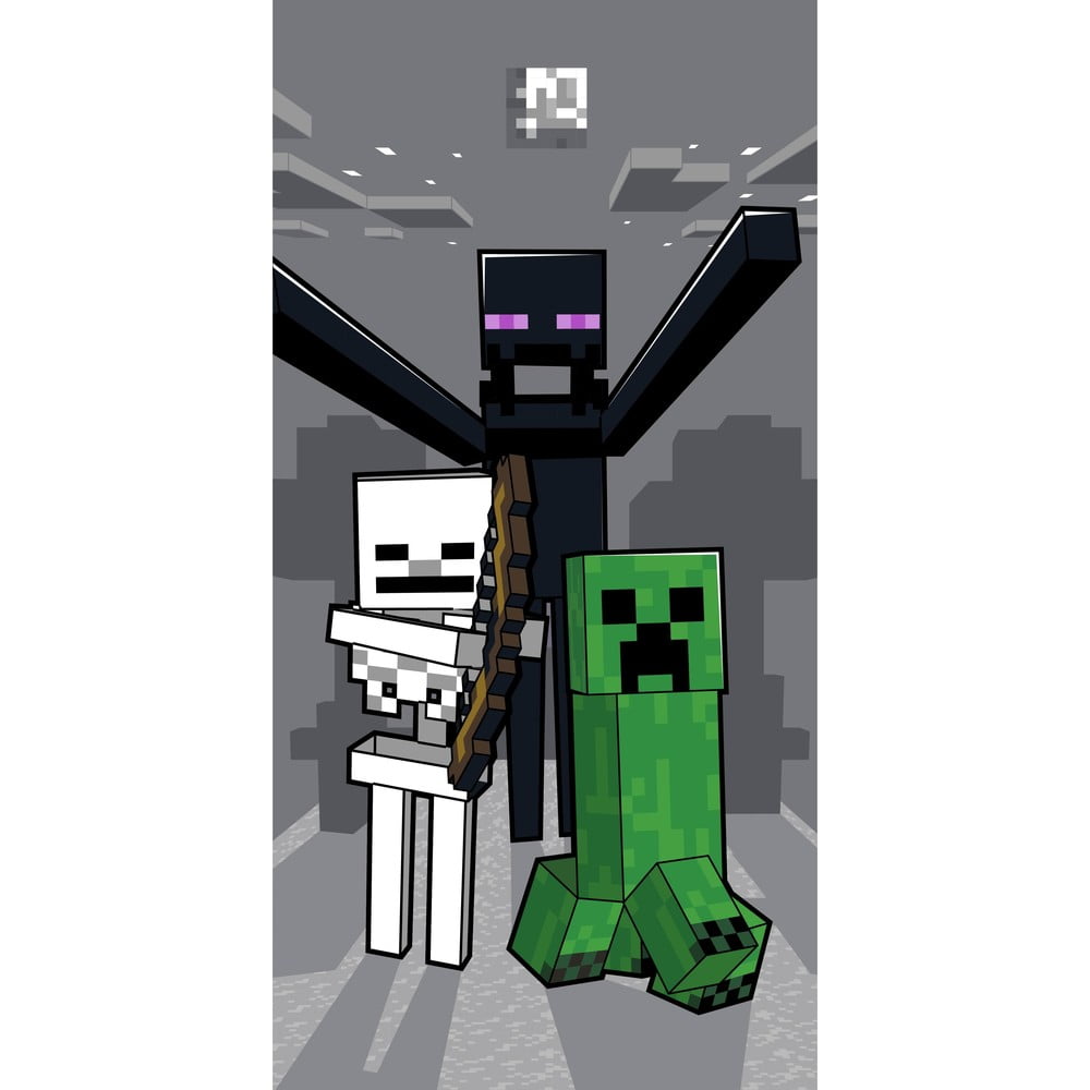 Szürke pamut gyerek fürdőlepedő 70x140 cm Minecraft "Mob Attack" – Jerry Fabrics